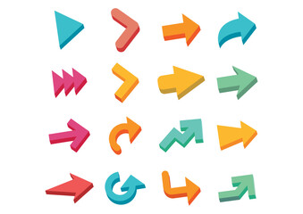 Vector illustration set of colorful arrows. Arrows of different shapes 

