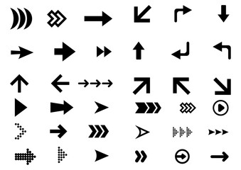 Vector illustration of different style black arrow collection used for web design elements icon.
