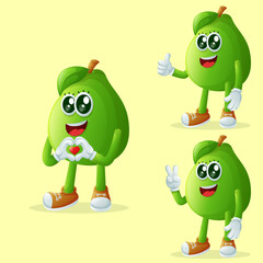 Cute guava characters making playful hand signs