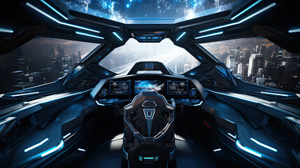 futuristic spaceship cockpit interior  - obrazy, fototapety, plakaty