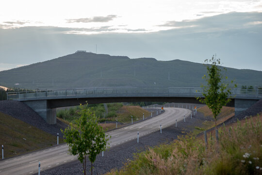 The E10 road and mount Luossavaara in Kiruna