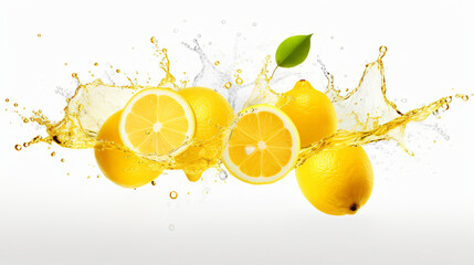 Lemons with a juice splash - obrazy, fototapety, plakaty