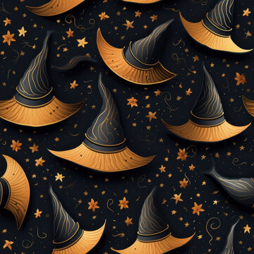 Witch Hat Seamless Halloween tile created with Generative AI technology