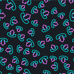 Line Telephone 24 hours support icon isolated seamless pattern on black background. All-day customer support call-center. Full time call services. Vector