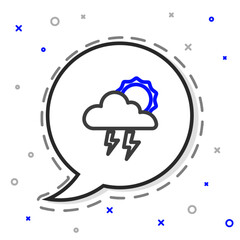 Line Storm icon isolated on white background. Cloud with lightning and sun sign. Weather icon of storm. Colorful outline concept. Vector