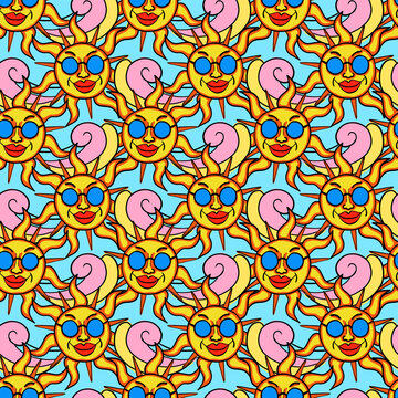 Hippie psychedelic Seamless Pattern. Hand Drawn Seamless Pattern	