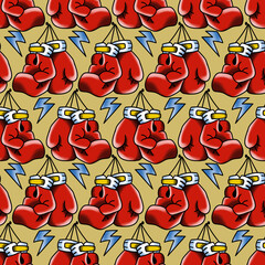 Old School Tattoo Seamless Pattern. Hand Drawn Seamless Pattern	
