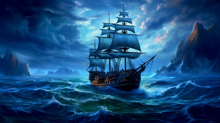 pirate ship sailing on the sea © weerasak