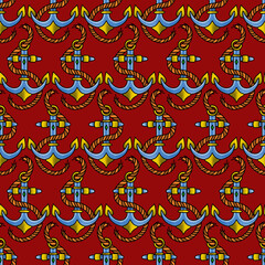 Old School Tattoo Seamless Pattern. Hand Drawn Seamless Pattern	

