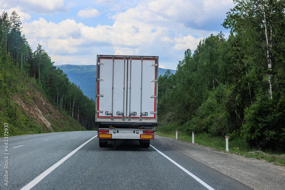 Canvas Prints truck moves along a country road in the mountains