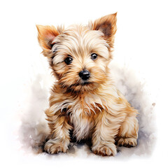 White West Highland Terrier puppy on a white background. Cute digital watercolour for dog lovers.
