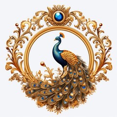 Gold frame with royal decorations, peacocks