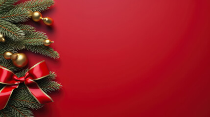 Christmas background with branches and decorations, generative ai 