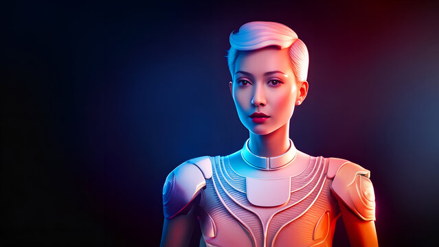 Realistic 3d illustration and robot in human appearance