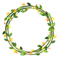 floral wreath with green leaves and flowers flat vector illustration logo icon clipart isolated on white background
