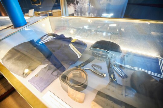 Saint Petersburg, Russia - May 25, 2021: The famous Cruiser Aurora. Museum on board, things from the times when the ship was operational