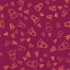 Brown line Movie spotlight icon isolated seamless pattern on red background. Light Effect. Scene, Studio, Show. Vector