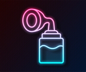 Glowing neon line Breast pump icon isolated on black background. Vector