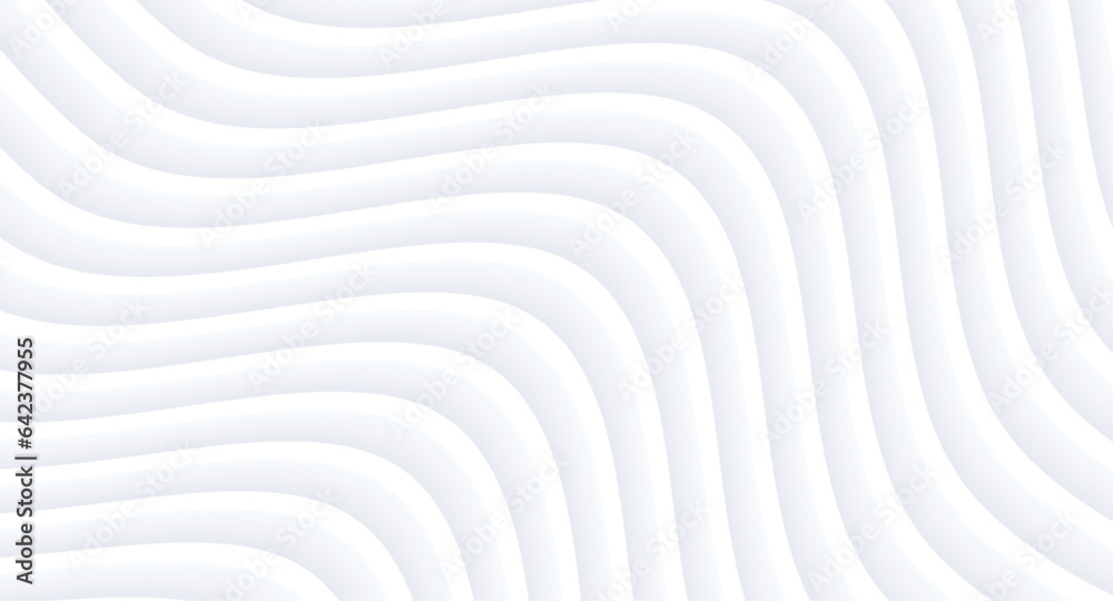 Poster abstract white background with 3d striped pattern, interesting wavy minimal white grey illustration.