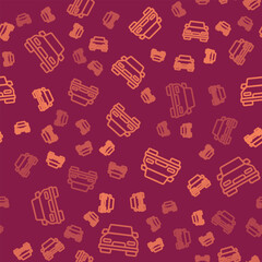 Brown line Car icon isolated seamless pattern on red background. Vector