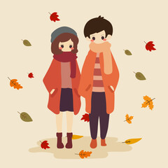 Autumn, full of autumn leaves, lovers are dating.