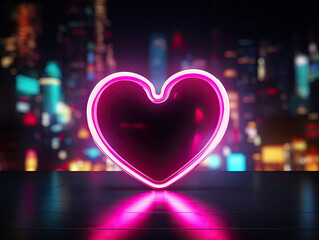 Neon Heart with the city in the background