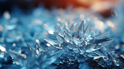 Beautiful crystals of hoarfrost close-up macro.