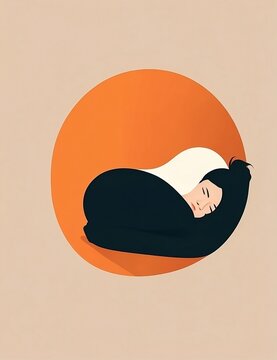 A Person Curled Up In A Ball, Their Face Hidden In Their Hands, Rendered In A Minimalist Vector Style.