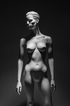 Full growth luxury white female mannequin isolated on gray background.