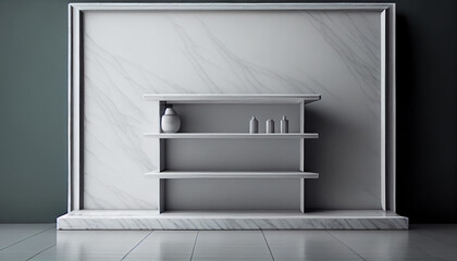 White Empty marble shelf, Ai generated image