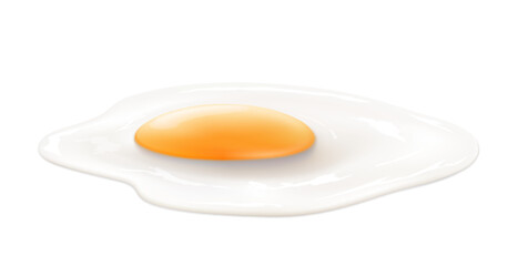 Tasty fried chicken egg isolated on white background. Classic protein rich breakfast side view. Healthy diet. Realistic 3d vector illustration