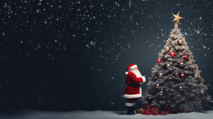 Fototapeta na wymiar Santa Claus christmas tree copy space template christmas background postcard