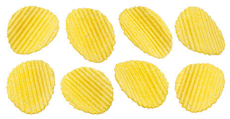 Ridged potato chips isolated on white background