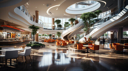 Modern shopping mall interior.
