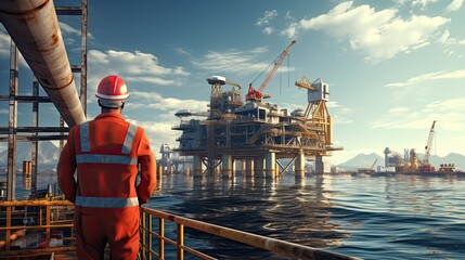 offshore gas and wellshead platform - obrazy, fototapety, plakaty