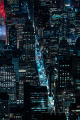 NYC night lights trail cityscape