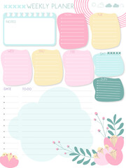 inspiration notepaper design printable .  White pink pages for tags , weekly notes, diet menu breakfast lunch dinner to do list