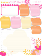 inspiration notepaper design printable .  White pink pages for tags , weekly notes, diet menu breakfast lunch dinner to do list set of stickers