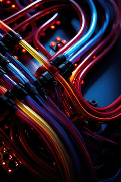 TPU (Tensor processing unit) Chip and Circuit Board with colored cooling liquid pipes