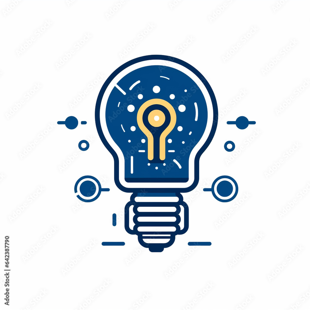 Poster a line art icon of a robot holding a lightbulb, symbolizing ai's innovative and creative potential. 