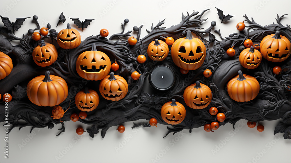 Poster halloween spooky with white background top view sale banner generative ai technology.