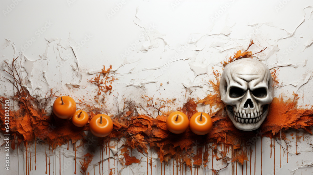 Poster halloween spooky with white background top view sale banner generative ai technology.