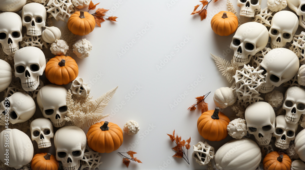 Aufkleber halloween spooky with white background top view sale banner generative ai technology.