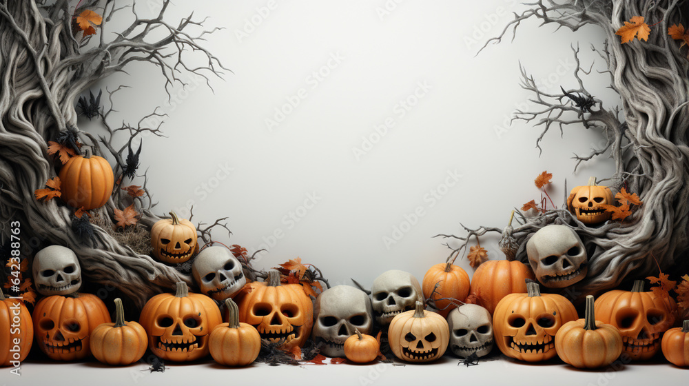 Poster halloween spooky with white background top view sale banner generative ai technology.