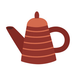 Striped teapot, kitchen utensils. Tea ceremony, home comfort. Vector hand drawn illustration isolated on white background