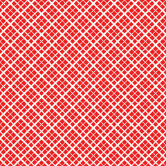 Seamless surface pattern with mini diamond ornament. Red diagonal stripes grill on white background. Grid motif. Crossed lines wallpaper. Checkered image. Digital paper for print. Rhombuses vector.