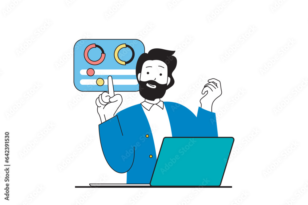 Fototapete digital marketing concept with people scene in flat web design. man analyzing statistic and making r