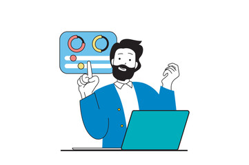 Digital marketing concept with people scene in flat web design. Man analyzing statistic and making research for online business promo. Vector illustration for social media banner, marketing material.