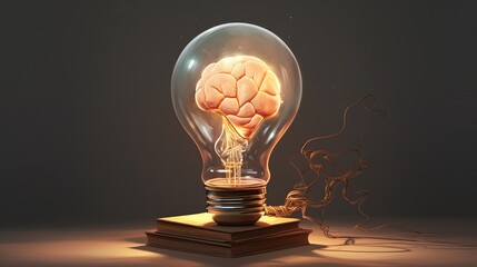 A light bulb with a brain inside represents creativity and ideas.