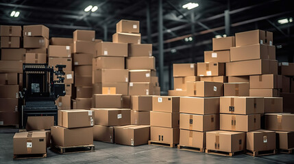 A big warehouse with stacks of boxes.